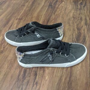 Blowfish Malibu Black Heel Weave Side Zip Shoes Size 5 Grunge Boho Hippie